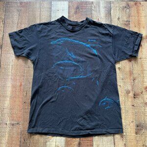 Vintage Black Dolphin Graphic T-Shirt Soft Cotton Blend Short Sleeve Unisex Sz L